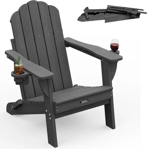 Vista 50 de Silla Adirondack plegable, silla Adirondack de HDPE con 2 soportes para tazas, sillas para fogatas al aire libre de fácil montaje para patio