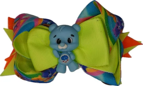 Vista 2 de Bow made of double grosgrain ribbon in complementary colors main color lime green handmade porcelain teddy bear