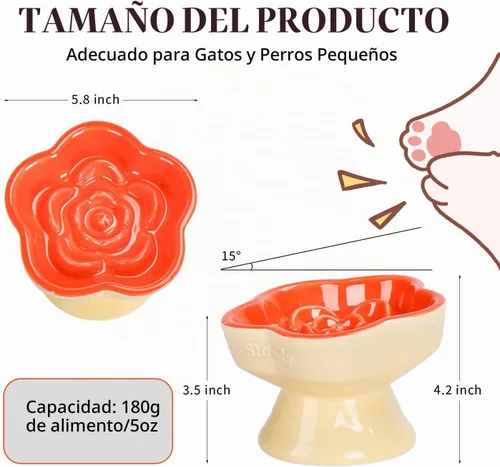 Vista 2 de S&Q's CERAMICS Tazón de Alimentación Lenta Elevado para Gatos, Tazón de Comida de Cerámica y Vidrio para Perros Pequeños de Alimentación Lenta
