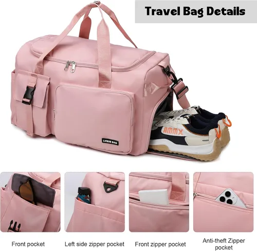 Vista 3 de Eslcorri Bolsa de deporte para mujeres y hombres, mochila deportiva con compartimento para zapatos y artículos húmedos, bolsa de fin de semana