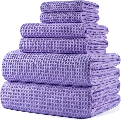 Vista 17 de POLYTE Juego de toallas de baño de gran tamaño de microfibra de secado rápido de 430 GSM, sin pelusas, 6 piezas (tejido de gofre)