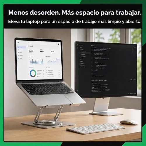 Vista 4 de Uncaged Ergonomics Soporte giratorio para computadora portátil, soporte ajustable para iPad para escritorio con rotación de 360°, soporte portátil