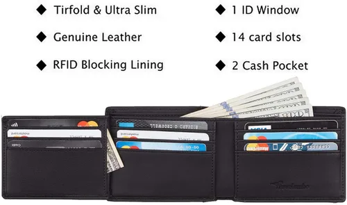 Vista 4 de Travelambo Cuero genuino RFID bloqueo carteras para hombre billetera doble Izquierda Identificación