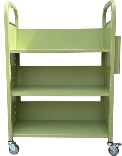 Vista 5 de Workington Carrito de libros con 3 estantes planos, carrito de libros de biblioteca con ruedas giratorias bloqueables 3001, verde manzana