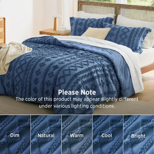 Vista 7 de Bedsure Juego de edredón bohemio copetudo, tamaño individual, juego de cama bohemio azul pizarra, GentleSoft™ 2 piezas de ropa de cama bordada