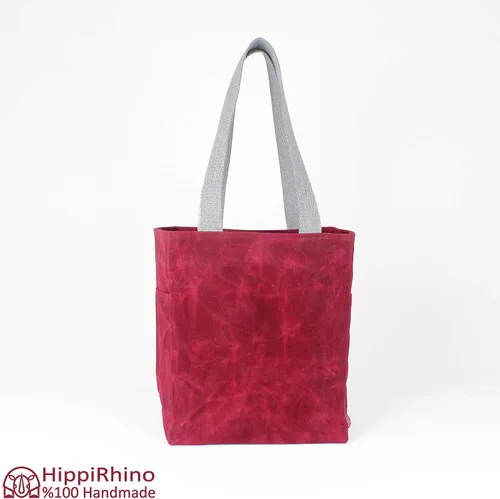 Vista 2 de Handmade Waxed Canvas Grocery Bag Pocket Bag Eco-Friendly Reusable Market Bag Extra Strong Large Shopping Farmers Bag Long Handles Stylish Cute Tote