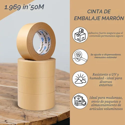 Vista 6 de Oleitodh Paquete de 16 cintas de embalaje de papel marrón, cinta de papel kraft a granel de 2 pulgadas x 55 yardas x 7 mil cinta engomada