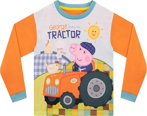 Vista 2 de Peppa Pig Conjunto de pijama de manga larga para niños de George Pig Tractor Farm
