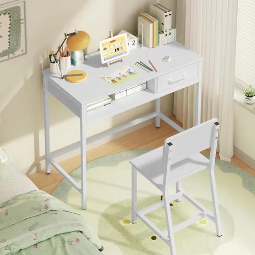 Vista 9 de MAHANCRIS Juego de escritorio y silla para niños, escritorio de escritura para estudiantes, escritorio de estudio para niños con clasificador
