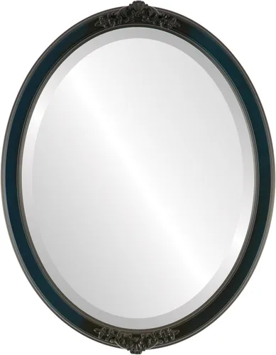 Vista 15 de Espejo de pared biselado ovalado para decoración del hogar, estilo Athena, negro plateado, dimensiones exteriores de 14 x 18 pulgadas