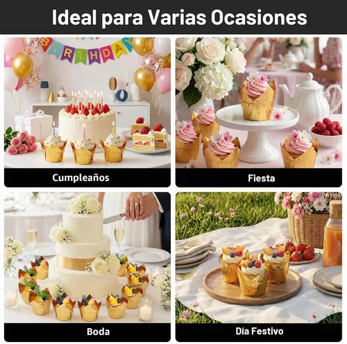 Vista 6 de EUSOAR - 50 forros desechables para magdalenas de papel de aluminio, 3.5 onzas de papel de aluminio, moldes para hornear cupcakes, moldes para Dorado
