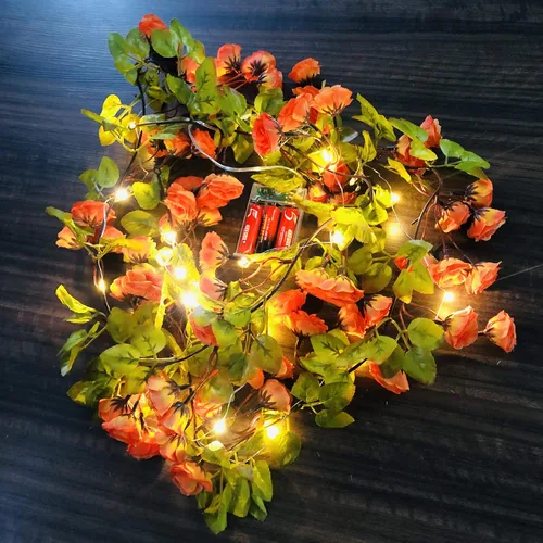 Vista 11 de Guirnalda de luces de simulación de rosas colgantes, guirnalda de plantas de seda, flores artificiales de seda, funciona con pilas, para decoración