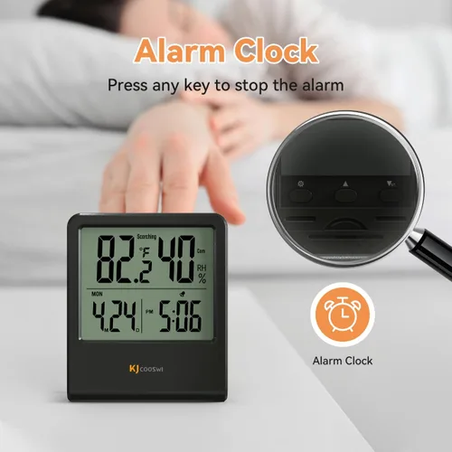 Vista 4 de Termómetro de interior, termómetro de habitación y higrómetro con reloj, medidor de temperatura y humedad con reloj, indicador doble de confort