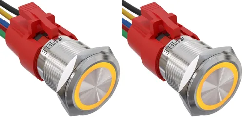 Vista 21 de APIELE Interruptor de botón de bloqueo de 0.748 in, 12 V CC, anillo de halo de ojo de ángel LED de 0.74 pulgadas, 1NO1NC SPDT con enchufe de cable