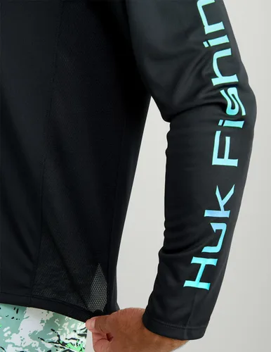 Vista 4 de HUK - Sudadera con capucha de manga larga ventilada para hombre, camiseta de pesca con capucha Negro