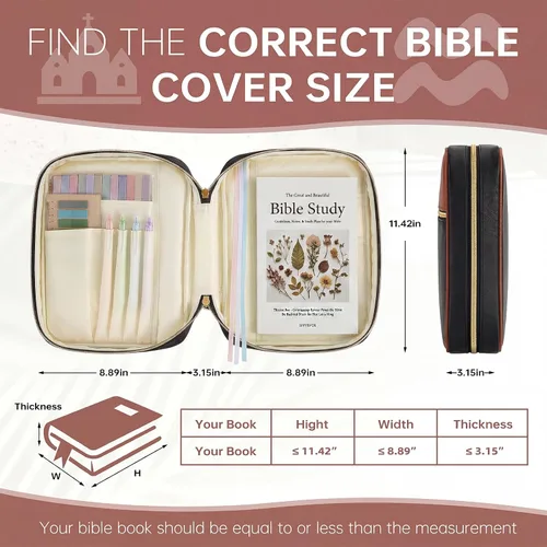 Vista 2 de Funda para la Biblia, funda para libro de la Biblia para mujeres y hombres, funda de transporte de lona, protector de libros acolchada de cuero