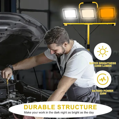 Vista 5 de Luces de trabajo de color 3 en 1 con soporte, luz de trabajo LED de cabeza de 22500 lm, con soporte de trípode ajustable y plegable, lámpara