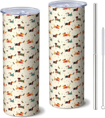 Vista 12 de Dachshund - Vaso de viaje aislado de acero inoxidable de 20 onzas con asa y pajilla, regalo para mujer, para el Día de la Madre, a prueba de fugas