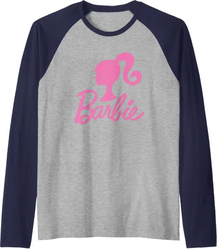 Vista 11 de Barbie - Camiseta de béisbol raglán raglán con logotipo rosa de Barbie, Negro - Negro/Blanco