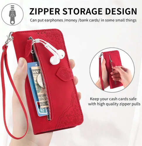 Vista 6 de Funda compatible con Xiaomi Poco X3 GT, cartera con cremallera, compatible con Redmi Note 10 Pro (China) 5G de piel sintética con cierre magnético