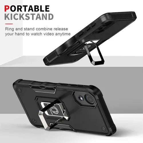 Vista 6 de Funda para Samsung Galaxy A03 Core, con [2 piezas] protector de pantalla de vidrio templado, soporte magnético de anillo de metal, con soporte
