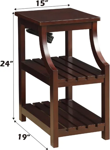 Vista 3 de Acme Wasaki - Mesa auxiliar de madera con 2 estantes en color espresso