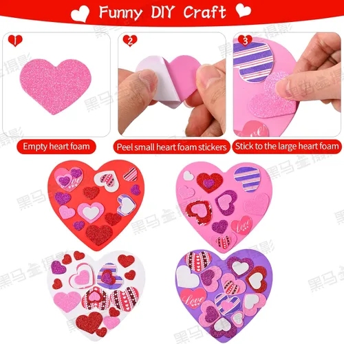 Vista 4 de El kit de 386 calcomanías de corazón de espuma de San Valentín incluye 370 calcomanías de corazón autoadhesivas con purpurina y 16 corazones