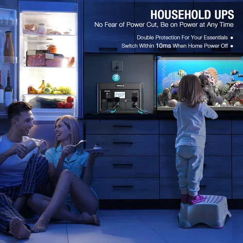 Vista 6 de Estación de energía portátil de 2400 W, 1843 Wh, generador solar LiFePO4, UPS para el hogar, batería de reserva de energía con 4 salidas de CA