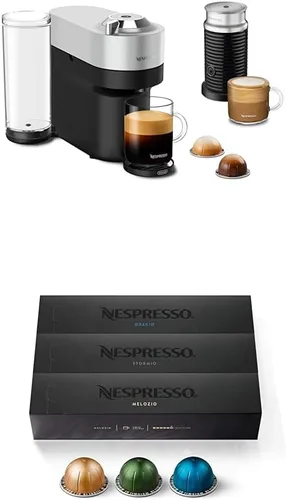 Vista 5 de Máquina de Café y Espresso Nespresso Vertuo Pop+ Deluxe de De'Longhi, Plata y Cápsulas VertuoLine, Café de Tostado Medio y Oscuro, Paquete Variado