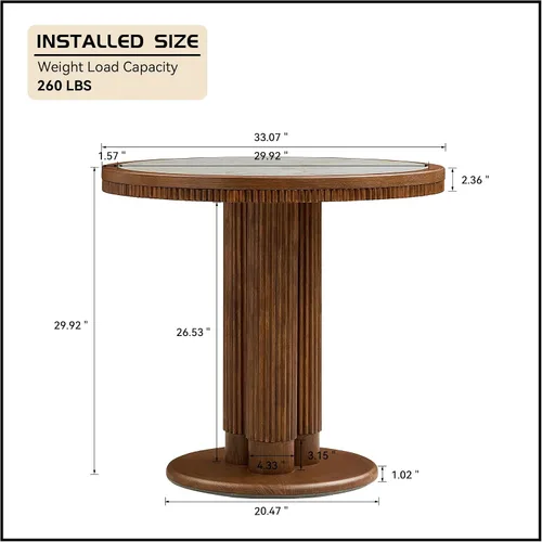 Vista 2 de WILLIAMSPACE Mesa de comedor redonda de madera de 33 pulgadas con mesa de piedra sinterizada A-33" Mesa Redonda Con Mesa Sinterizada
