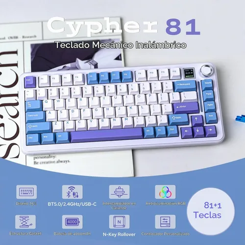 Vista 2 de EPOMAKER Cypher81 - Teclado mecánico para juegos con 75% gasket, con pantalla TFT y perilla, Tri-Mode (Type-C/BT/2.4G), intercambiable en caliente
