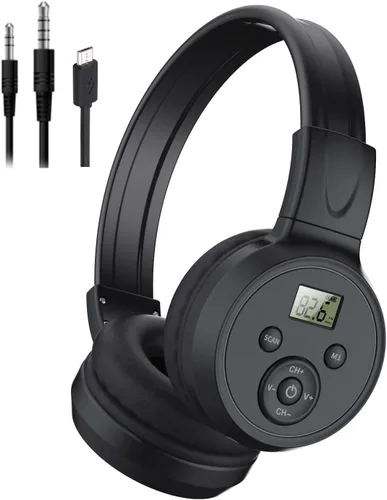 Vista 6 de Auriculares de radio FM personales portátiles con la mejor recepción, auriculares FM plegables receptor de radio para reuniones, trabajos diarios
