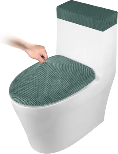 Vista 12 de Funda elástica para tapa de inodoro y funda para tanque de inodoro, juego de cubiertas elásticas para baño, tela de poliéster y elastano jacquard
