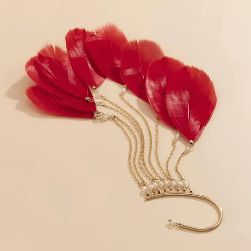 Vista 3 de 2 pendientes de plumas con clip de borlas largas, bohemios, colgantes, plumas, accesorios bohemios para mujeres y niñas