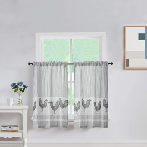 Vista 8 de SXZJTEX Farmhouse Rooster - Cortinas rústicas de estilo bohemio para cocina, paneles con dobladillo para cortinero, para sala de estar, cocina, baño