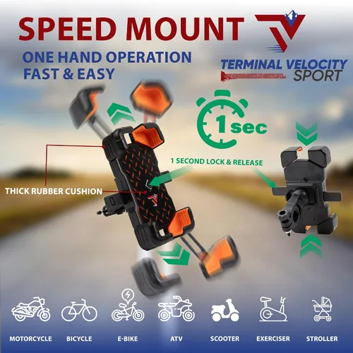 Vista 2 de Terminal Velocity Sport Soporte de teléfono para motocicleta, soporte para teléfono celular de bicicleta, para iPhone y Android, compatible