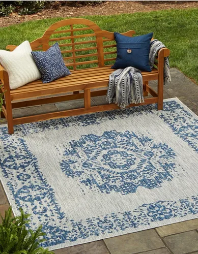 Vista 18 de Unique Loom Alfombra de la colección tradicional para exteriores, desgastada durante el tiempo (octágono de 5 pies y 3 pulgadas, azul/gris)
