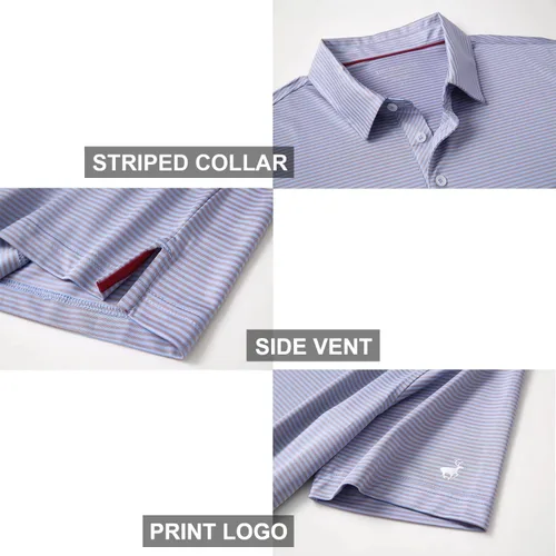 Vista 4 de Men's Golf Polo Shirts Short Sleeve Striped Performance Moisture Wicking Dry Fit Golf Shirts for Men