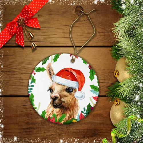 Vista 2 de OystersPearl Adorno de alpaca - Wendy - Decoración de Navidad colgante de cerámica - Adorno de Navidad de alpaca - Adorno de alpaca Santa - Adorno