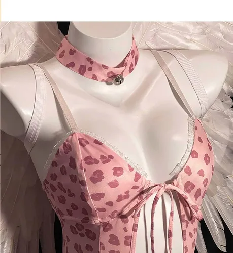 Vista 5 de SNOMYRS Disfraz sexy de conejito para cosplay, anime, conejo rosa, lencería para mujer, traje de conejo con orejas de conejo