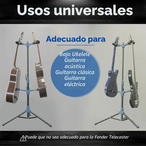 Vista 5 de Salvori Soporte plegable doble para guitarra con sistema de bloqueo automático y trípode sólido, soporte/soporte/estante doble/múltiple para bajo
