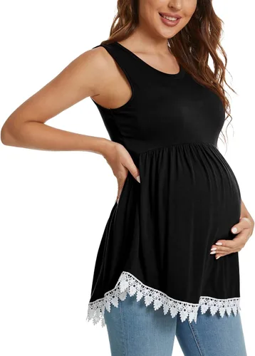 Vista 4 de Xpenyo Camiseta sin mangas de maternidad para mujer, con encaje de ganchillo, peplum