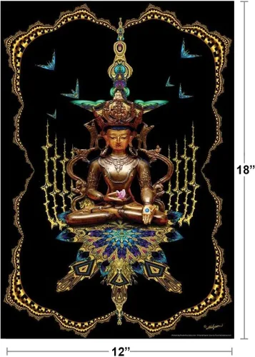 Vista 3 de Póster de Buda en el trono del pavo real, con espíritu fractal, meditación religiosa, paz, armonía, felicidad, arte de pared, 12 x 18 pulgadas
