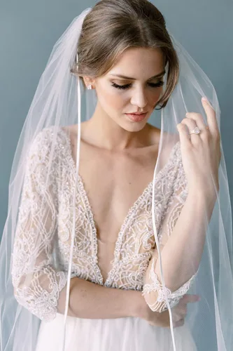 Vista 5 de azaleas Velo de novia con peine de 1 nivel simple de tul suave para novia