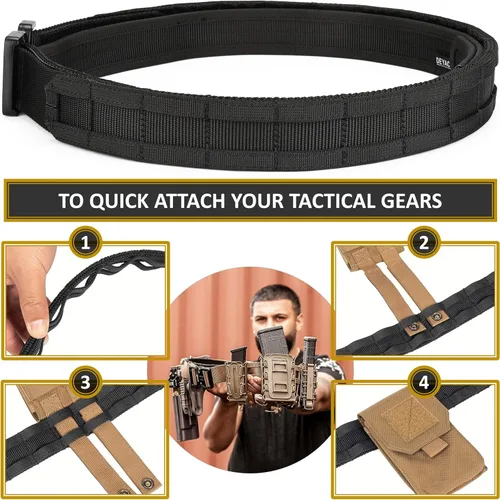 Vista 3 de DEYACE Cinturón de batalla de liberación rápida, cinturón táctico MOLLE resistente de 1.75 pulgadas y cinturón interior EDC de 1.5 pulgadas