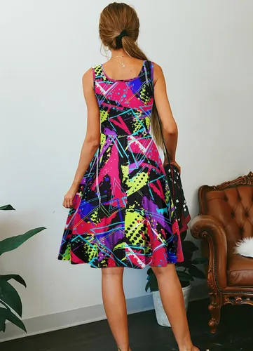 Vista 6 de uideazone - Vestido de mujer sin mangas cuello redondo de verano, para playa, casual, Midi línea A.