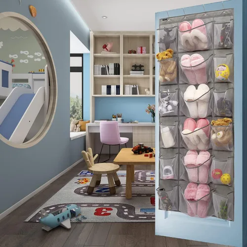 Vista 3 de Organizador de zapatos para colgar sobre la puerta, organizador de 18 bolsillos con 6 bolsillos de malla extra grandes para almacenamiento