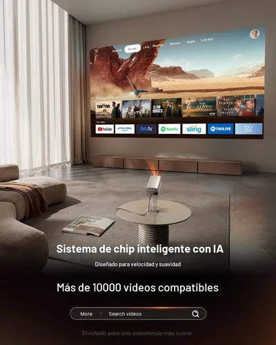 Vista 4 de [Usado] [Aplicación con licencia oficial y audio DoIby] Mini proyector inteligente con WiFi y Bluetooth, proyector portátil VOPLLS para exteriores