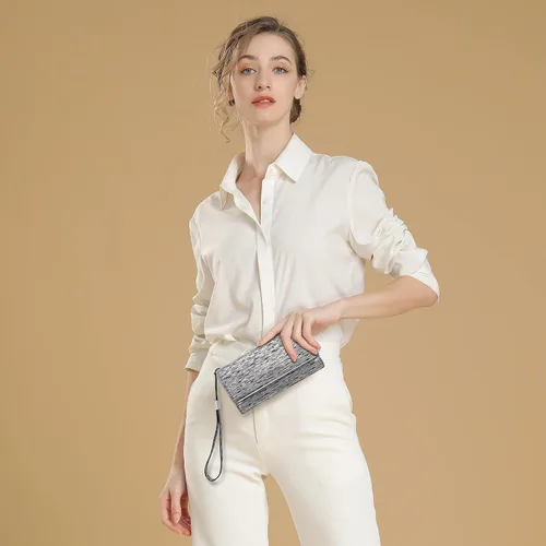 Vista 7 de Billetera de cuero para mujer, gran capacidad, bloqueo RFID, carteras de cuero genuino con cremallera para mujer, soporte para múltiples tarjetas