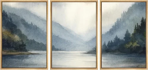 Vista 44 de SIGNWIN Lienzo enmarcado para pared, juego de arte tranquilo con reflejo de lago, acuarela, montaña y agua, ilustraciones modernas, arte abstracto